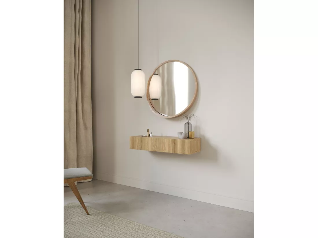 Console - 90 cm - avec tiroirs - suspendu - aspect chêne - NOLIE