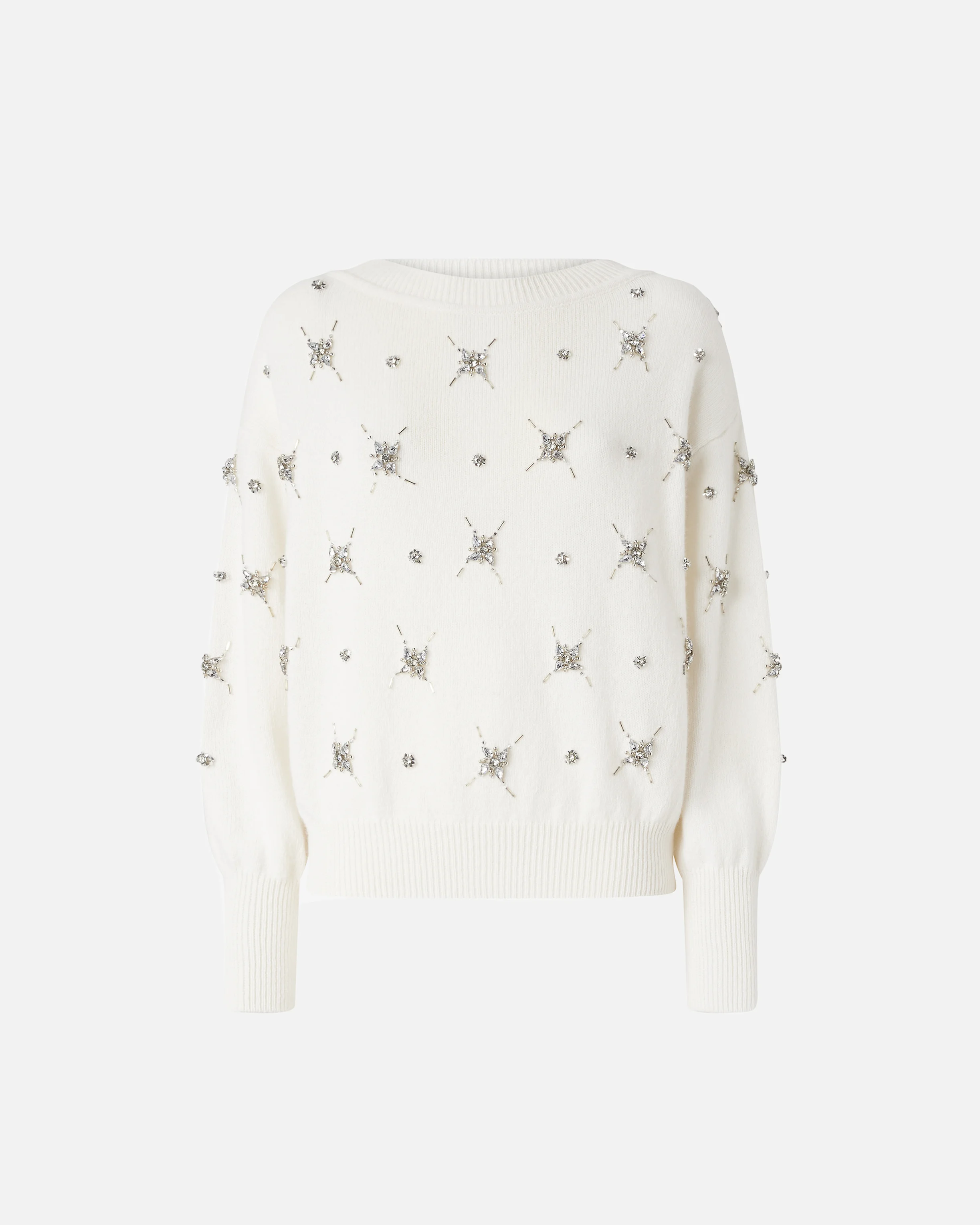 Pull élégant brodé de strass | Blanc