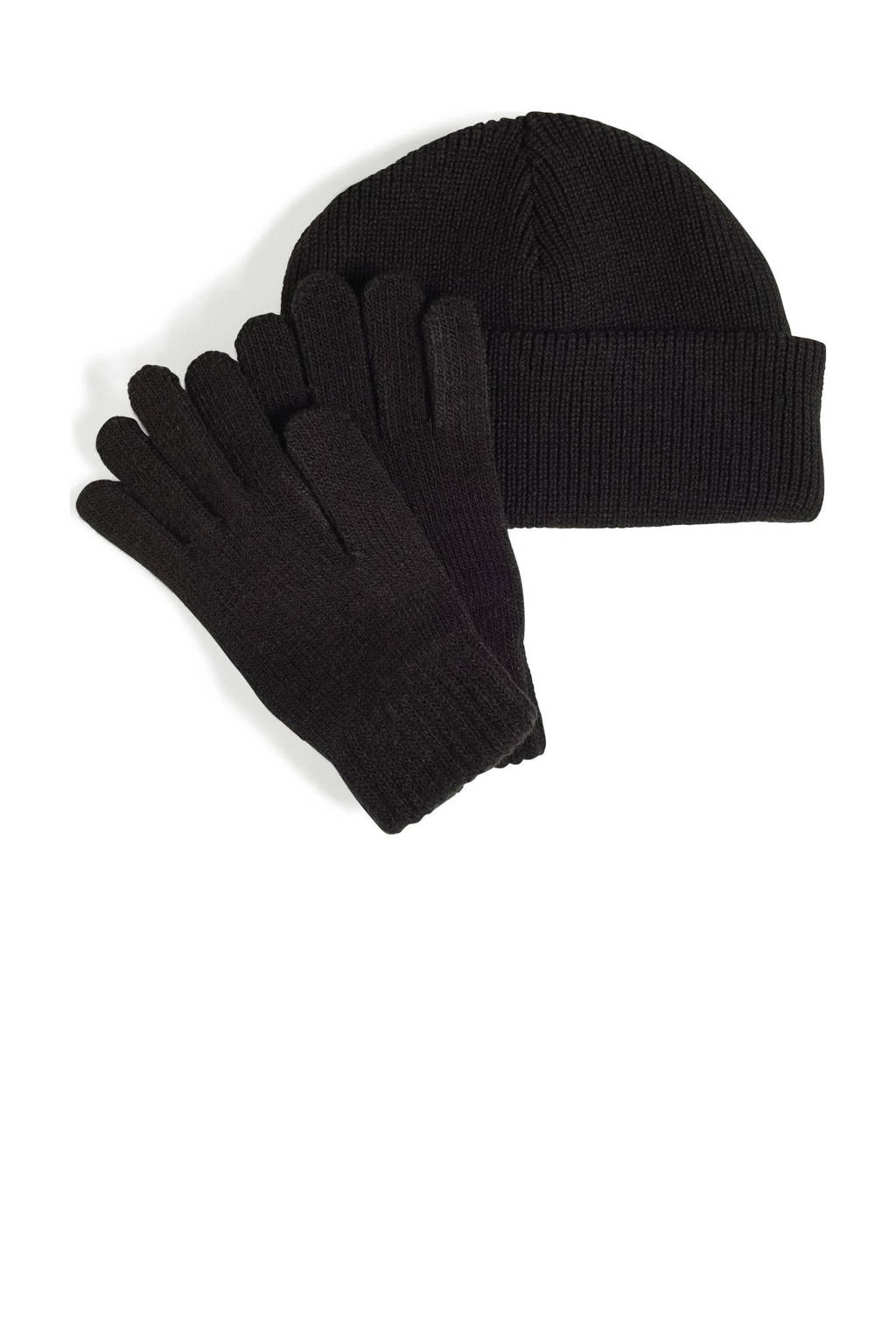 Juniorsportmuts + handschoenen zwart