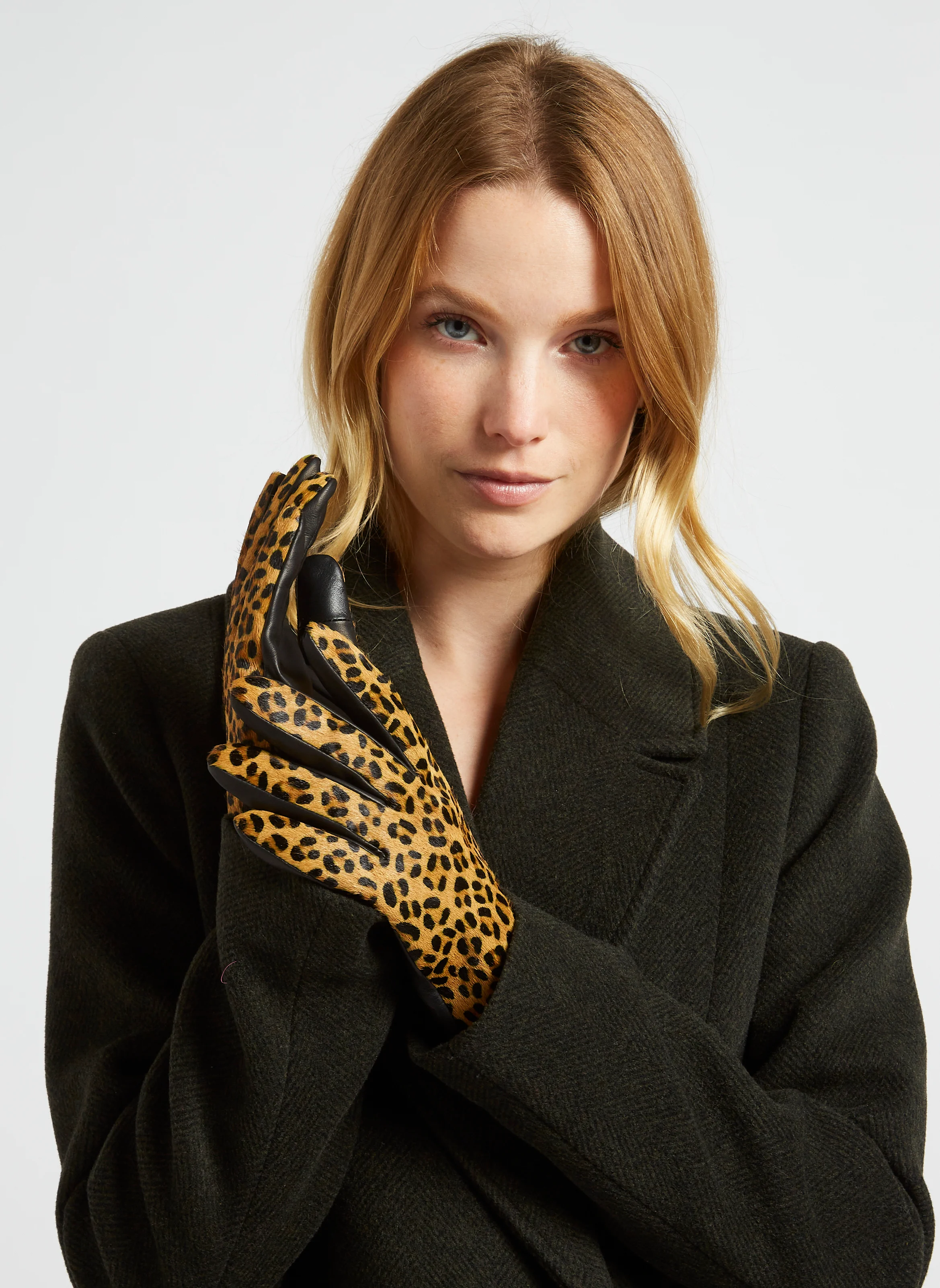 ASTRIO - Gants léopard en cuir poulain | Marron