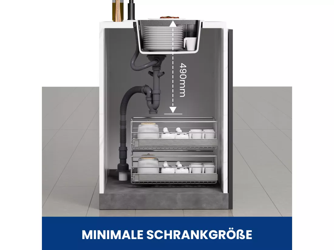CECIPA MAX Evier Quartz Noir 50x45cm Evier 1 Bac en Quartz et Résine + Mitigeur de Cuisine Avec Douchette Extractible, 2 Modes de Sortie D'eau, Brossé