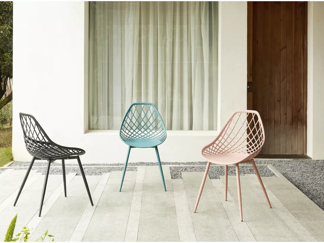 Lot de 2 chaises de jardin en polypropylène avec pieds en métal - Vieux rose - MALAGA de MYLIA