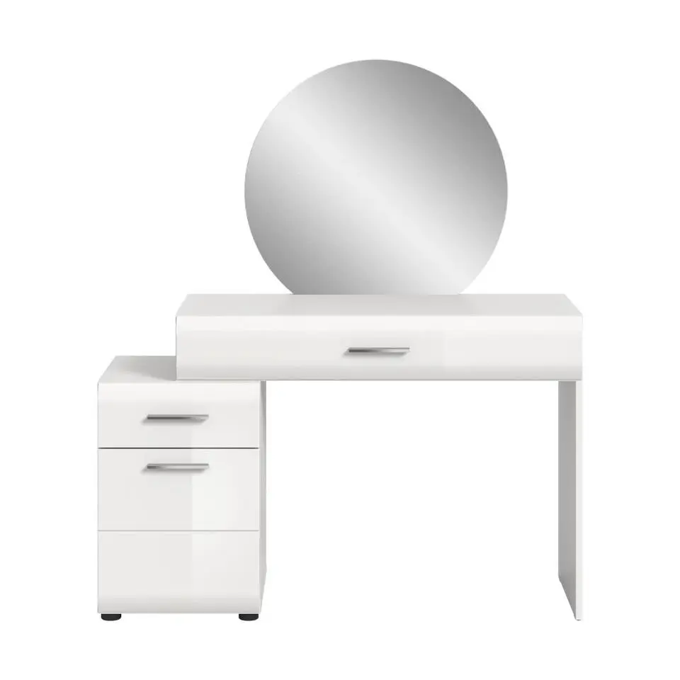Hioshop Ice kaptafel inclusief spiegel 1 deur- 2 lades wit hoogglans- wit