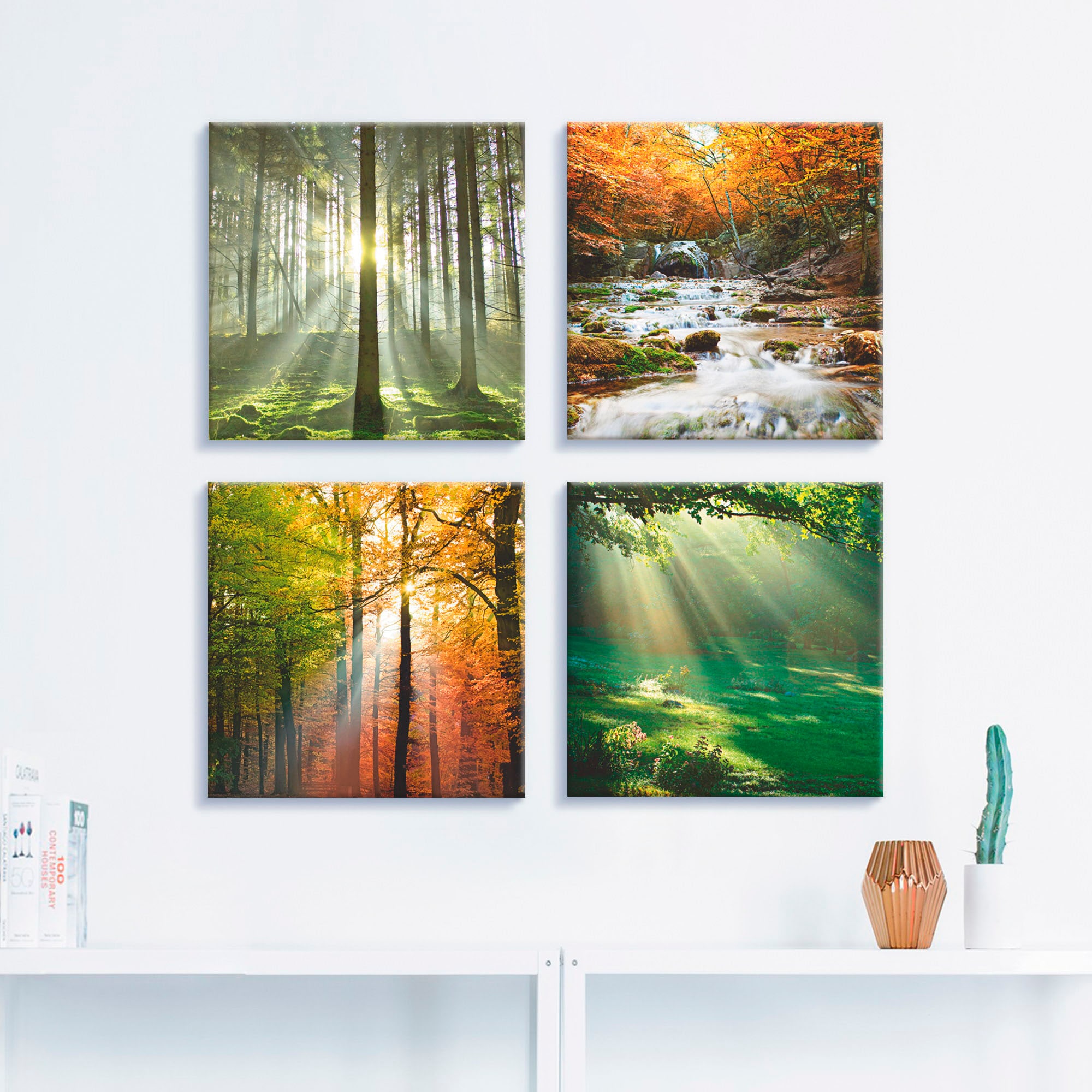 Artland Leinwandbild »Wald Wasserfall Herbsttag« Wald 4 Stk. tlg. 4er Set, verschiedene Grössen