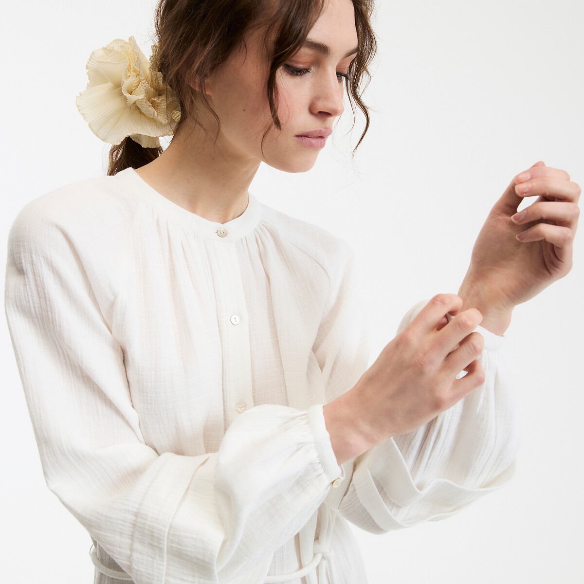 COLEÇÃO LA REDOUTE<br>Vestido longo evasê com decote redondo e mangas compridas