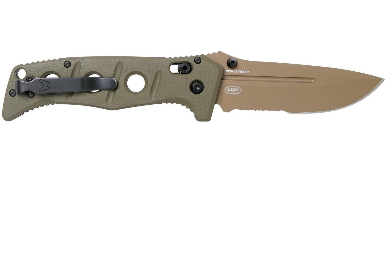 Benchmade 275SFE-2 Sibert Adamas OD Green G10, Flat Earth Serrated zakmes, Shane Sibert design