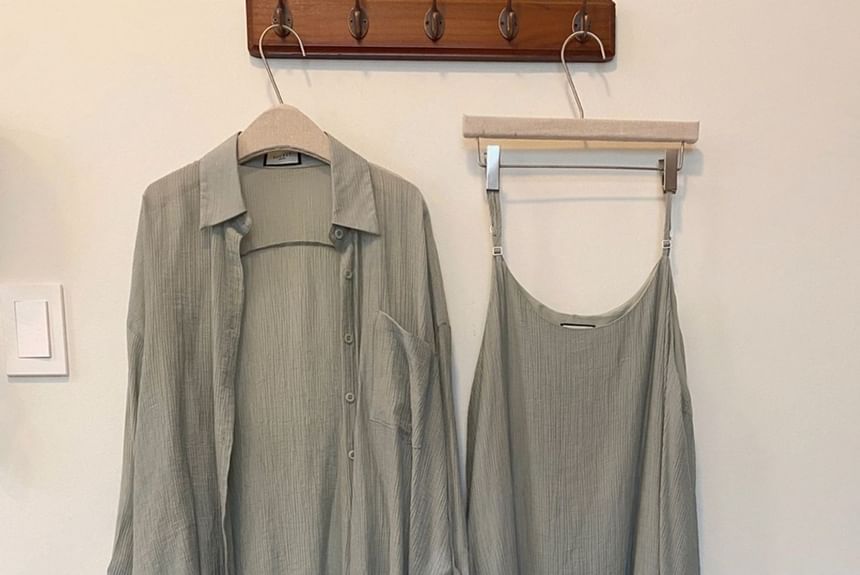 Chubby Girl - Set: effen shirt met lange mouwen + jurk met spaghettibandjes