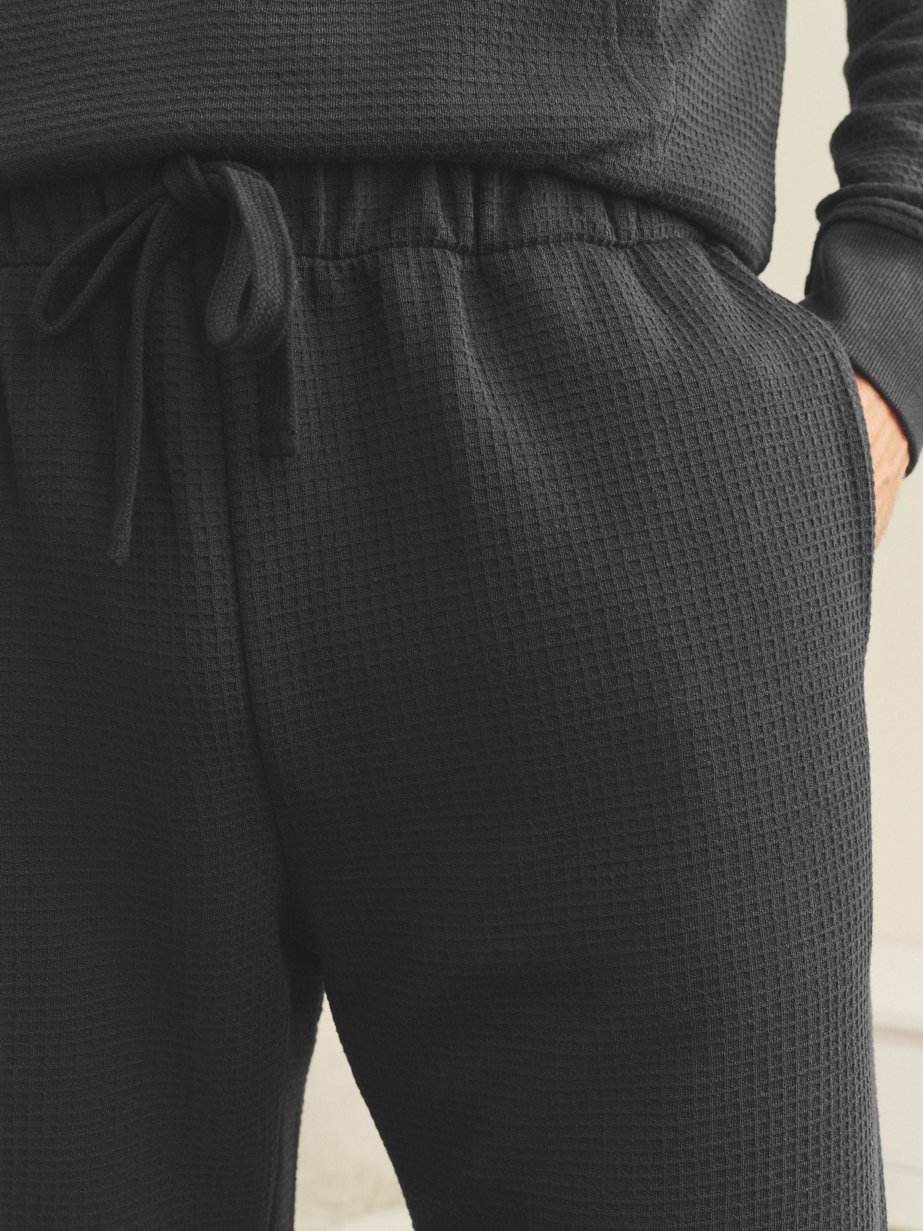 Zwart - Zachte Wafelstof Pyjama's Set met Hoodie