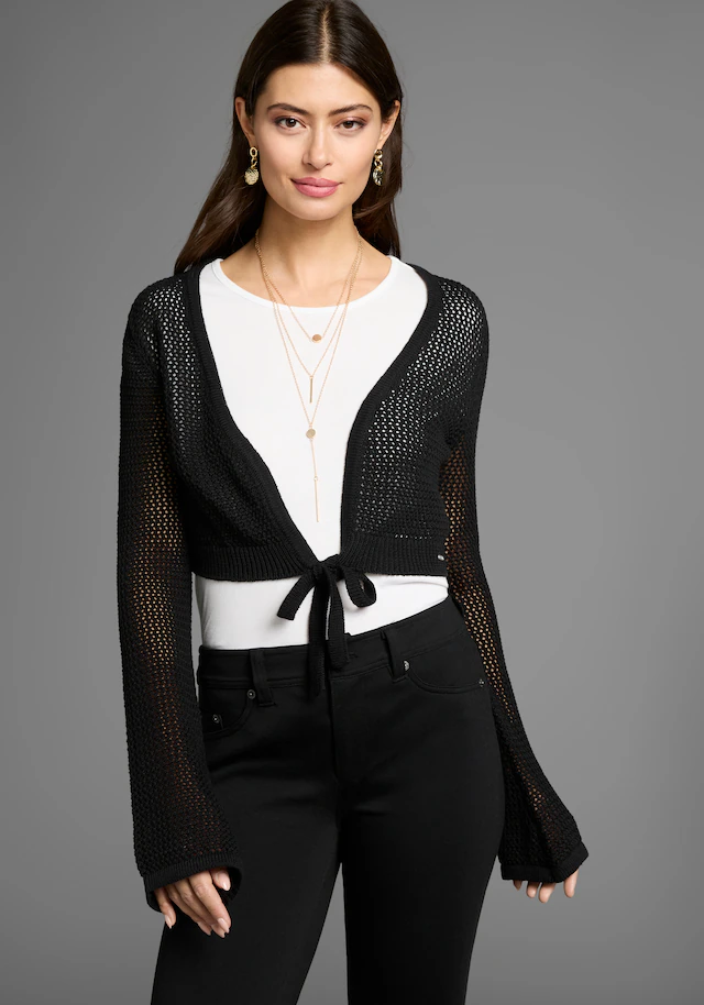 Laura Scott Ajourstrickjacke , in Netzstrickoptik in Bolero-Länge