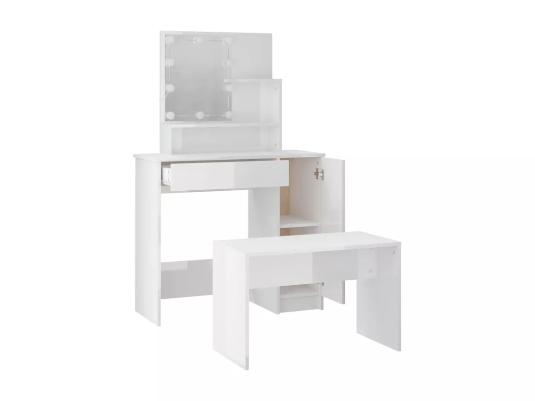 Ensemble de coiffeuse avec LED Blanc brillant Bois d'ingénierie