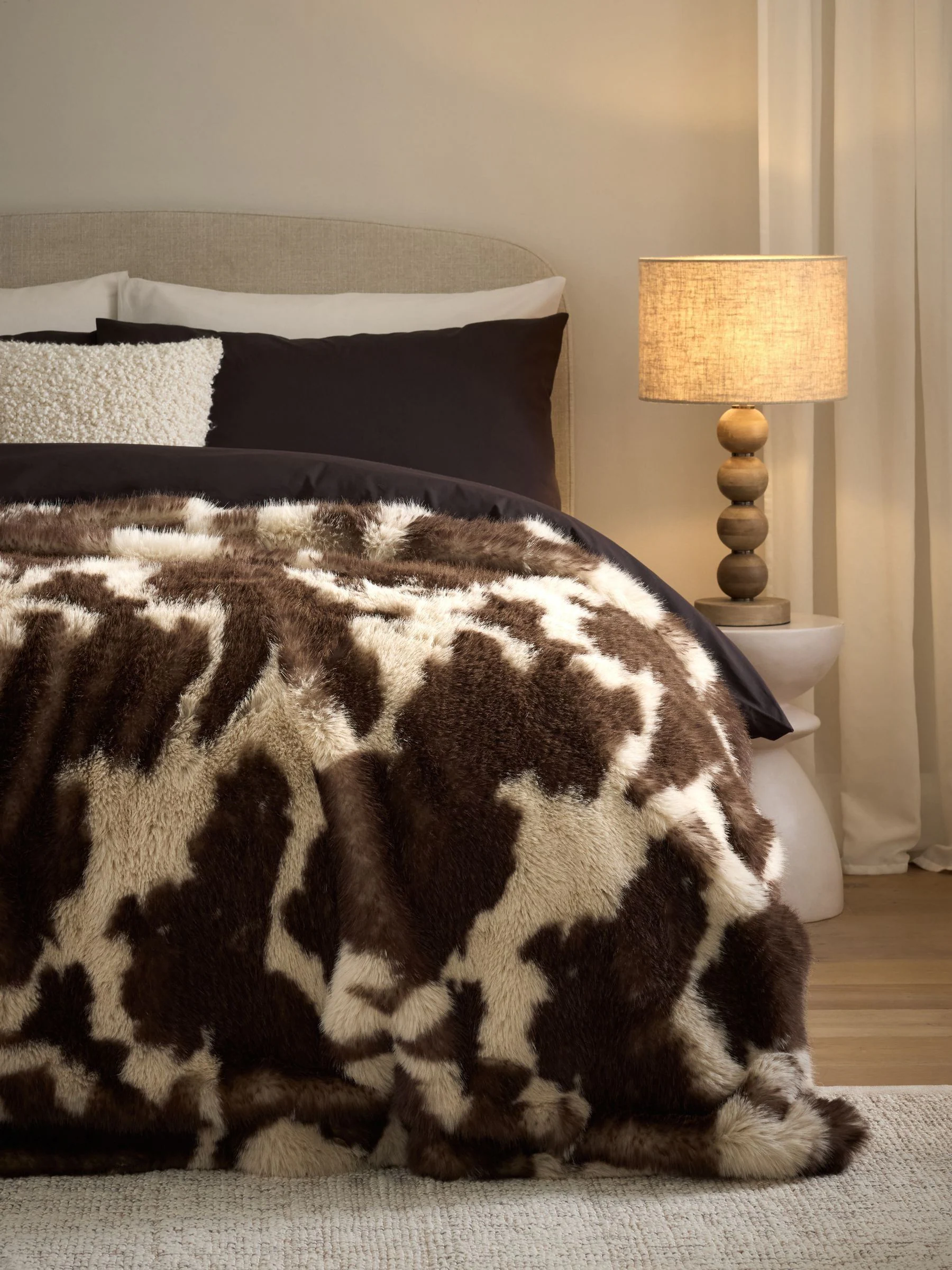 Abstract Cow Print Faux Fur Throw