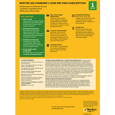 NORTON 360 Standard 1 enhed 1 år antivirus