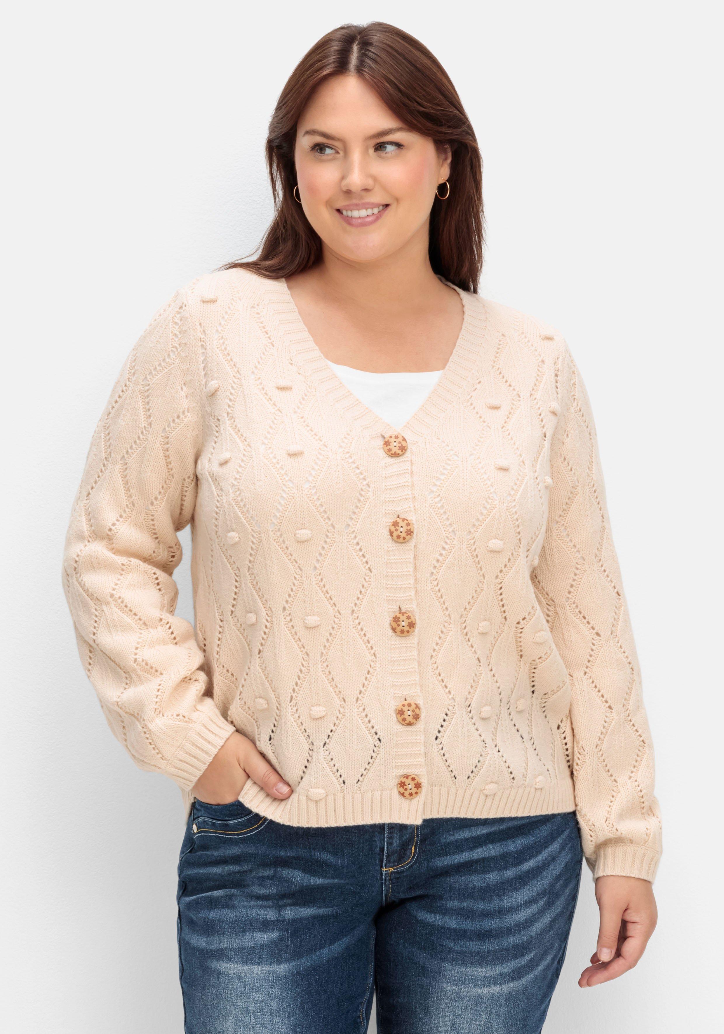 Kurze Lochmuster-Strickjacke mit Wollanteil