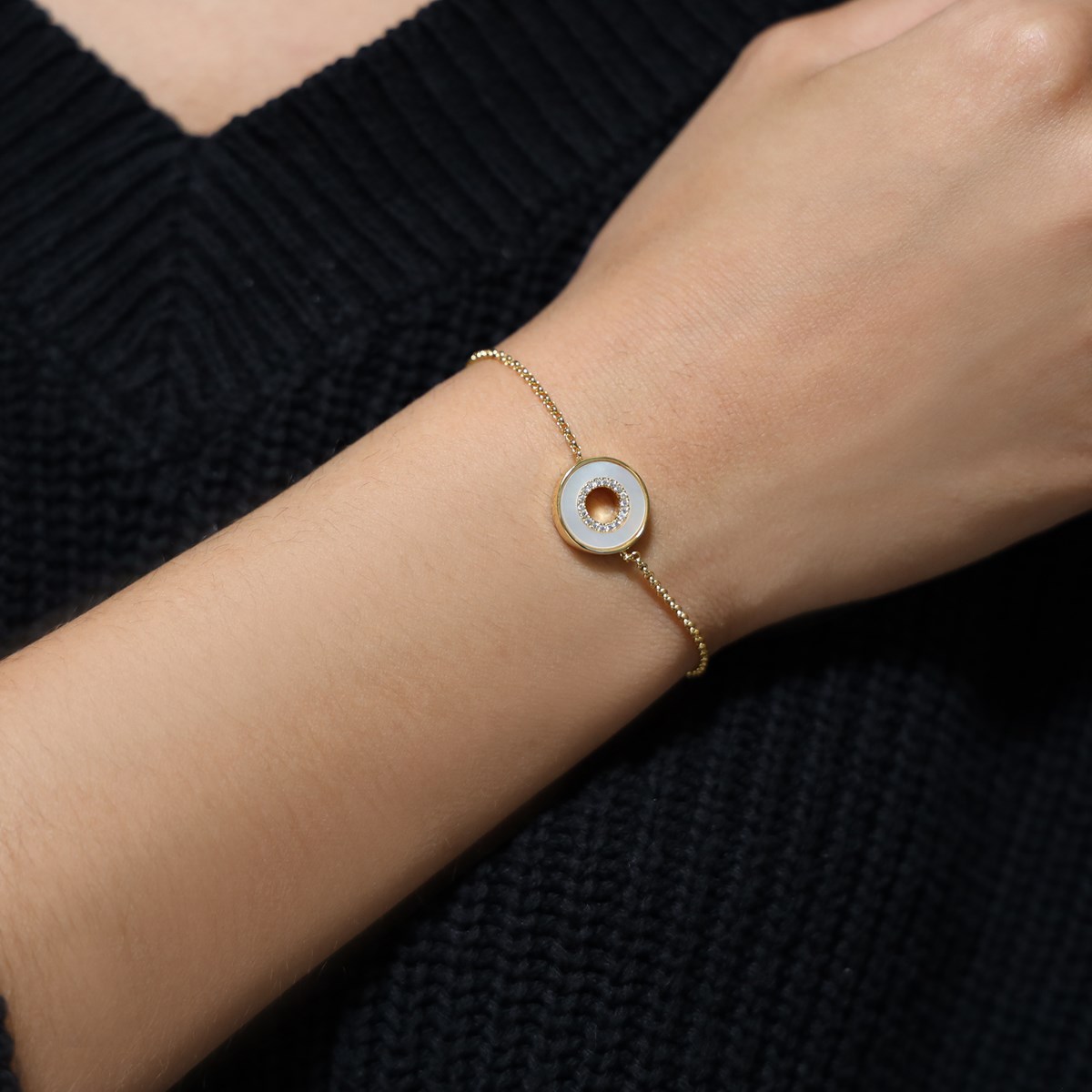 Bracelet Anna En Argent Doré Pierre Nacre Zirconium Blanc