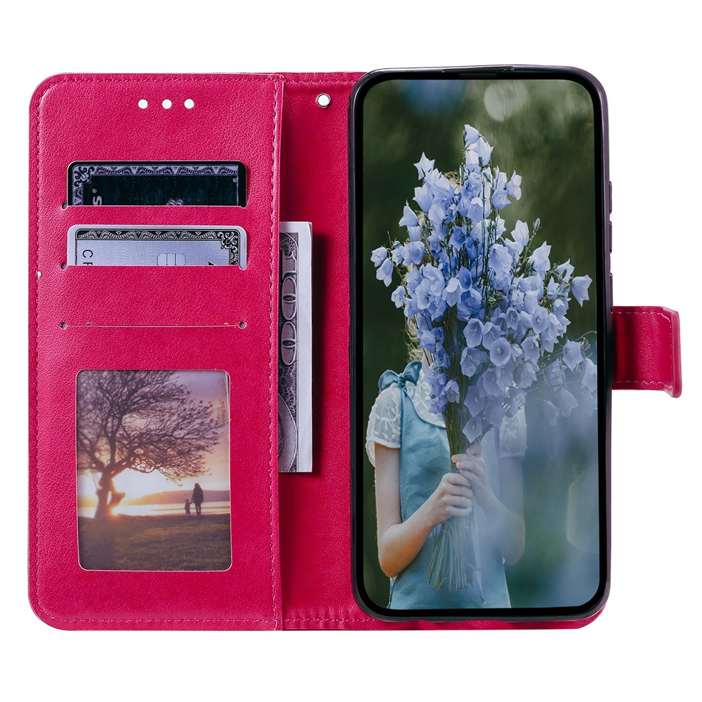 Samsung Galaxy A55 Leder Tasche Wallet - Mandala Flowers Imprint - Pink