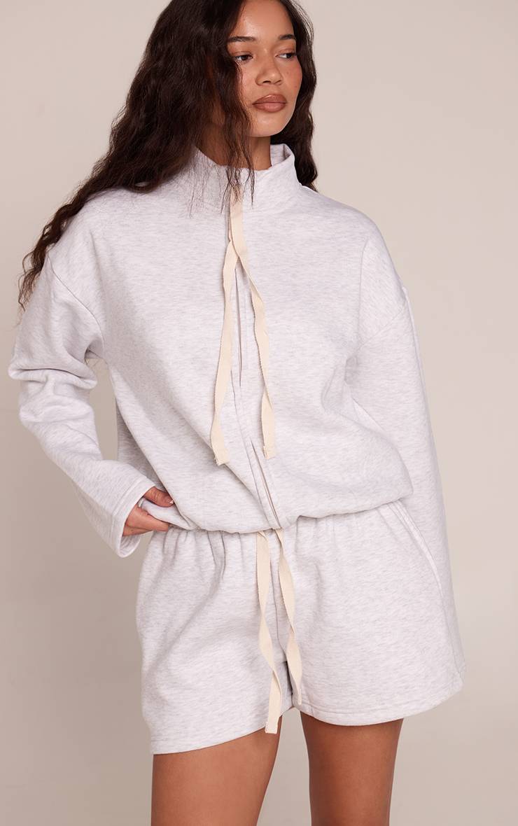 Gris Cendré Short Molleton Cordon De Serrage Contrasté