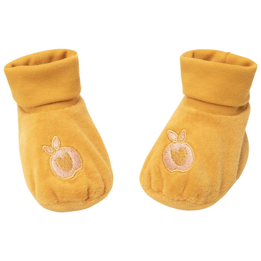 Chaussons en velours avec pomme brodée - Jaune