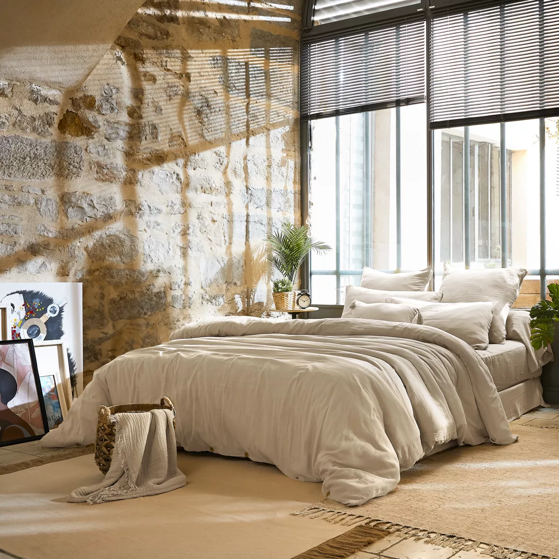 Housse de couette gaze de coton (240 x 220 cm) Gaïa Beige pampa