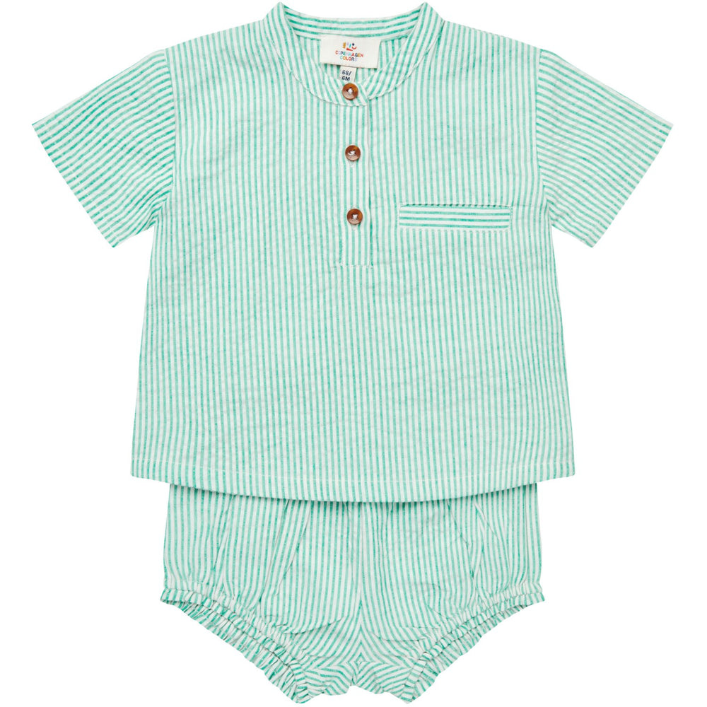 Køb COPENHAGEN COLORS Sharp Green W Cream Stripe Seersucker Baby Sæt