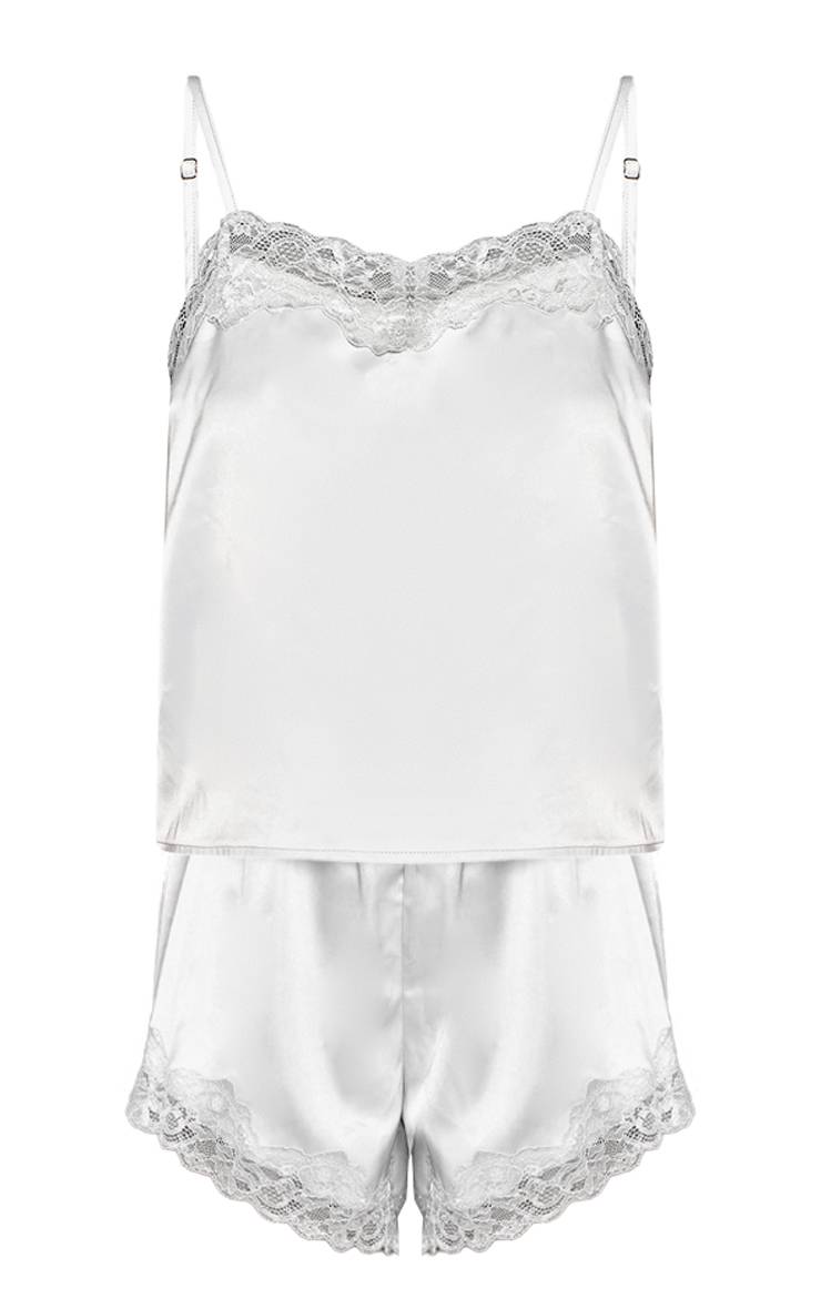 Bleu Layette Ensemble Pyjama Caraco Et Short En Satin Avec Détails En Dentelle