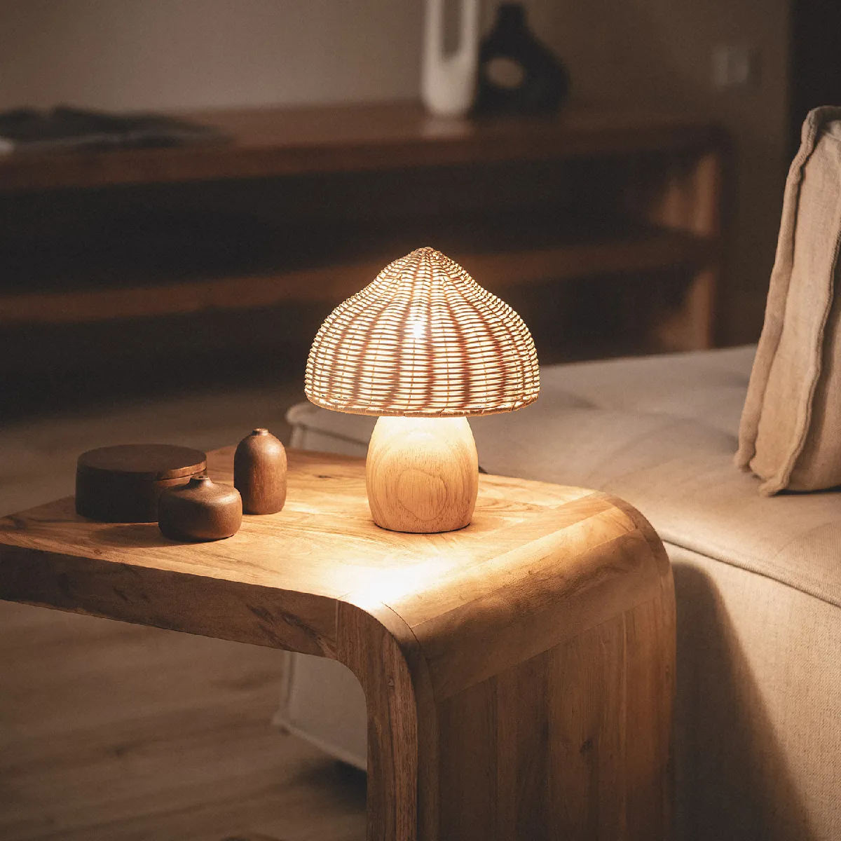 Ledkia Lampe Karava - Bois et Rotin