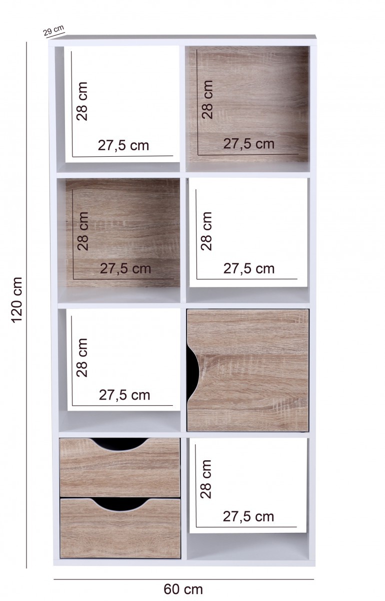 Regal - weiß - Sonoma Eiche - 8 Fächer - 60 cm breit