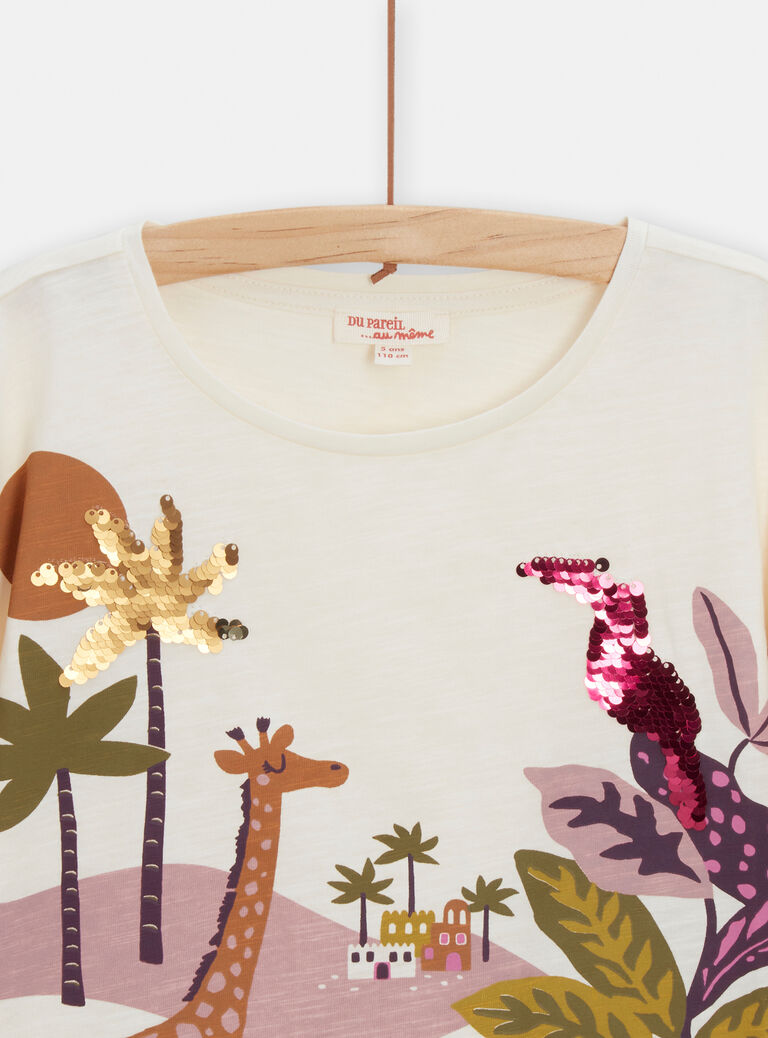 T-shirt écru animation à sequins magiques pour fille