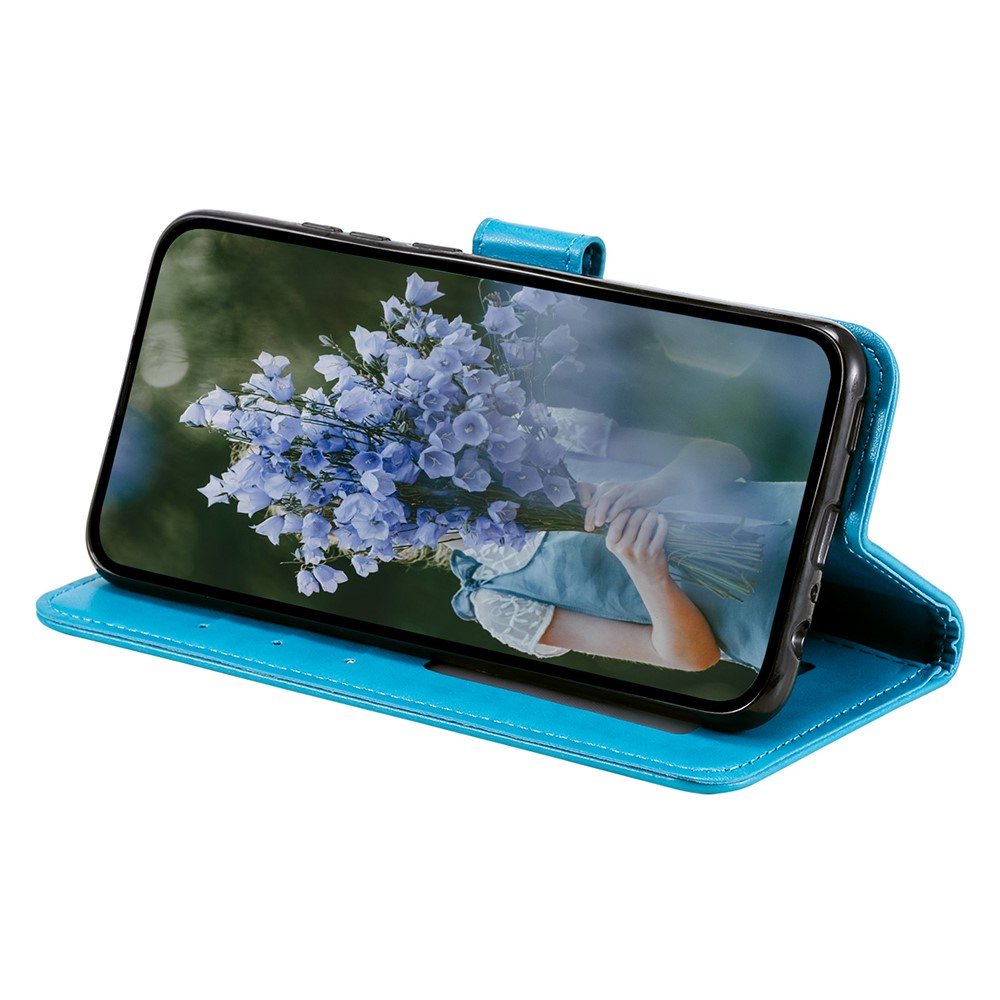 Samsung Galaxy A55 Leder Tasche Wallet - Mandala Flowers Imprint - Blau