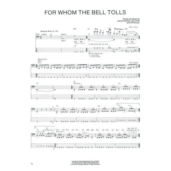 Hal Leonard Metallica Ride Lightning Bass