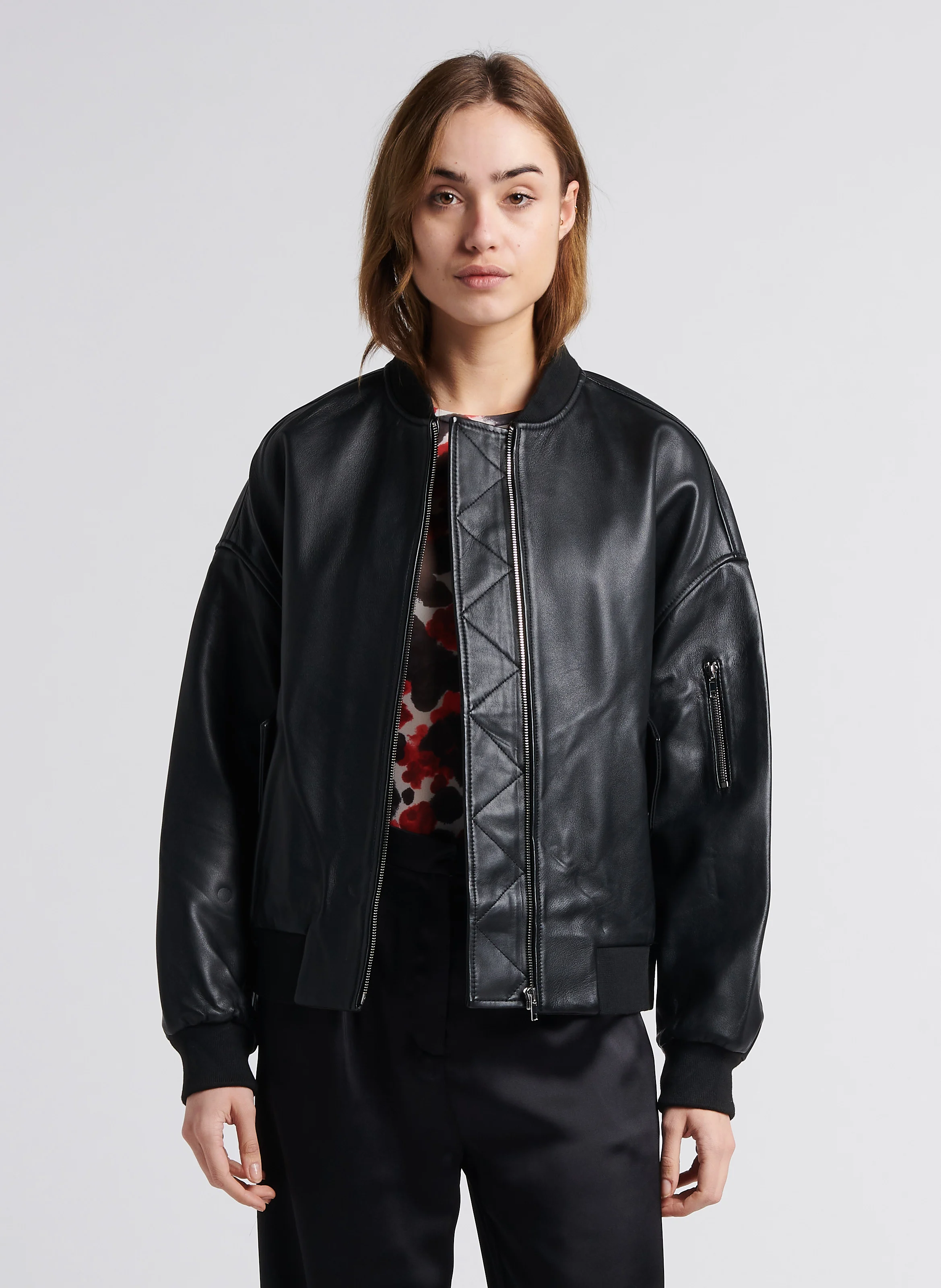 SANA - Blouson oversize en cuir | Noir