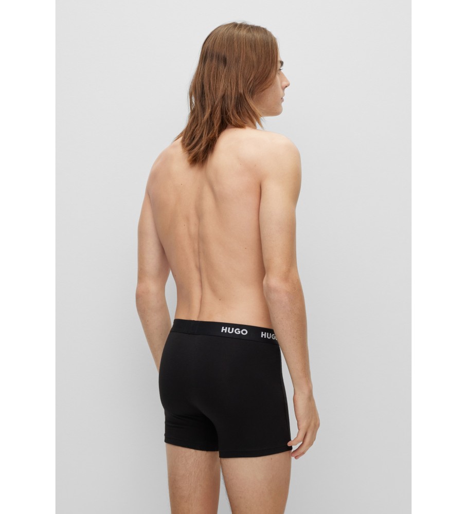 Conjunto de 3 cuecas boxer HUGO com logo na cintura, pretas.