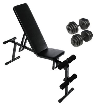 Banc de musculation inclinable   set d'haltères courts pliable réglable avec haltères 30 kg (2 x 15 kg) banc d'haltérophilie multifonction disques pour fitness 01_0000206