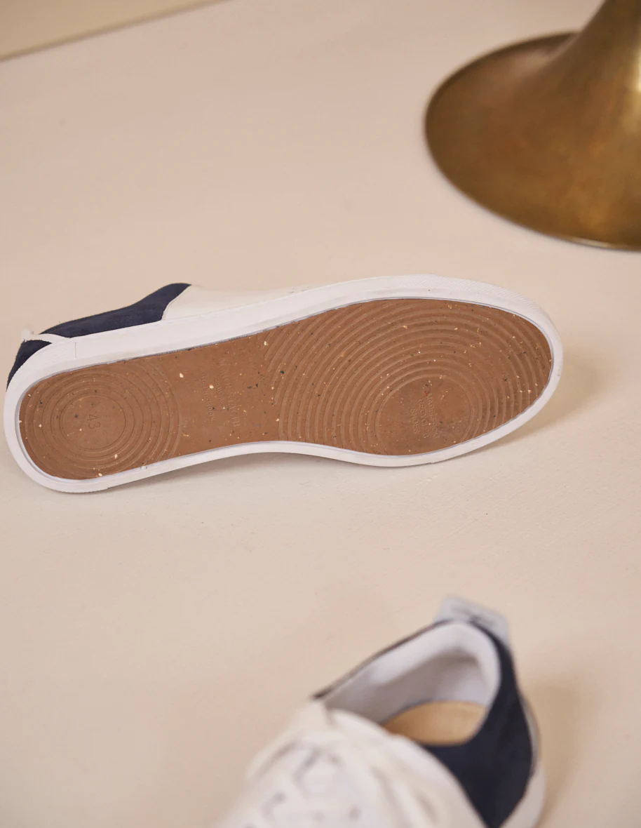 Baskets basses René - Cuir Blanc et suède marine
