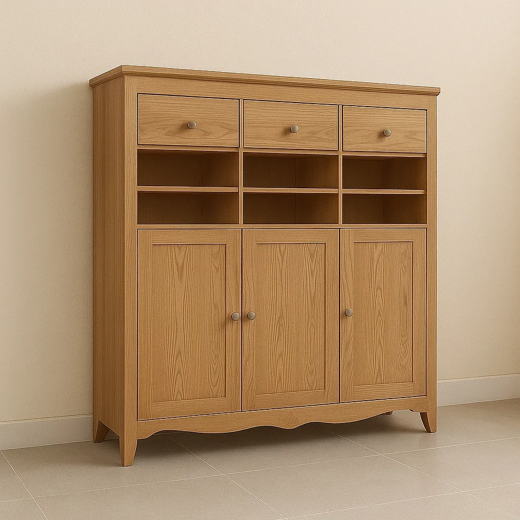 Vaisselier en bois chêne clair avec 3 tiroirs et 3 portes 120x40x140 cm