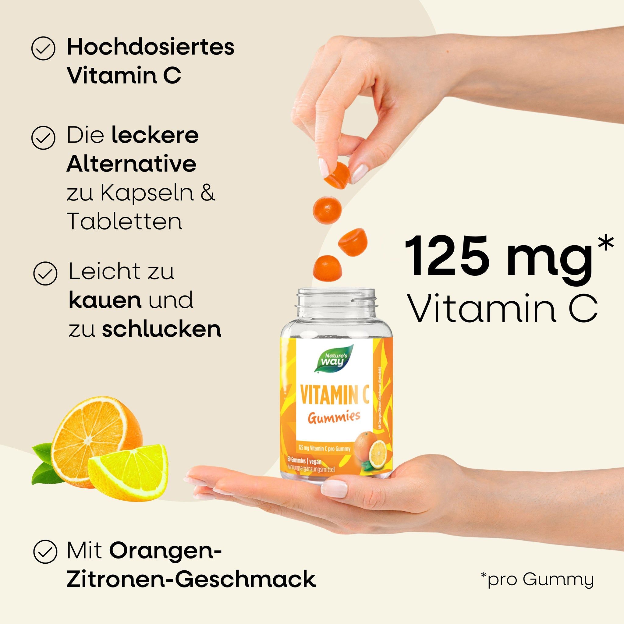 Nature's Way Vitamin C Gummies - Hochdosiert mit 125 mg je Stück, Vitamin C für Kollagenbildung