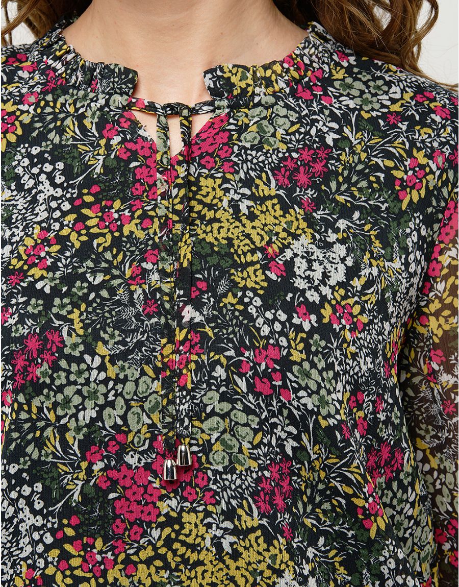 Blouse voile vert fleuri