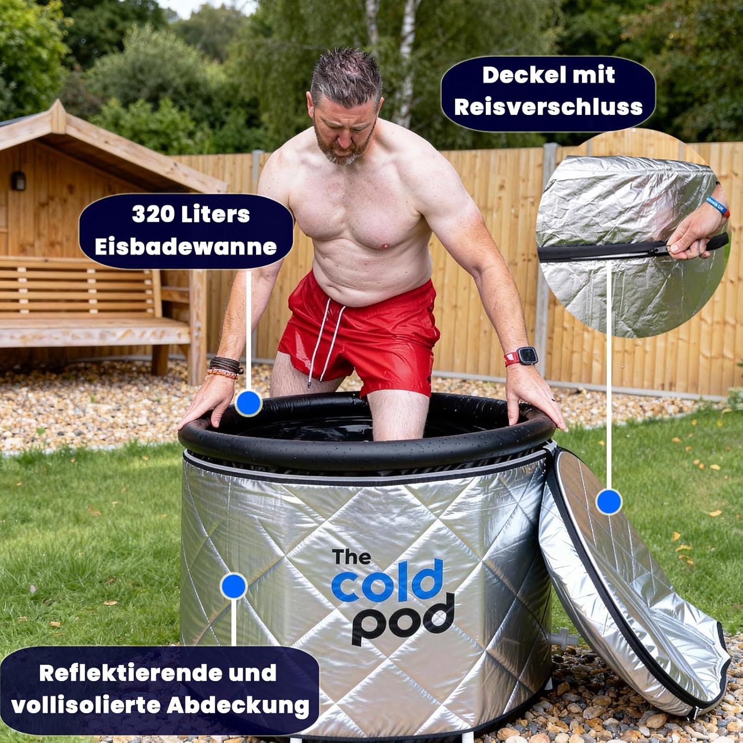 Eisbad Tonne für Athleten mit Abdeckung,tragbares Ice Bath tub für Kryotherapie, The Cold Pod Faltbare Aufblasbare badewanne für den Innen- und Außenbereich Erwachsene (75cm Eisbad Bundle)