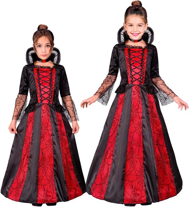 Halloween Jurk Rood Zwart Meisje Vampier Lang