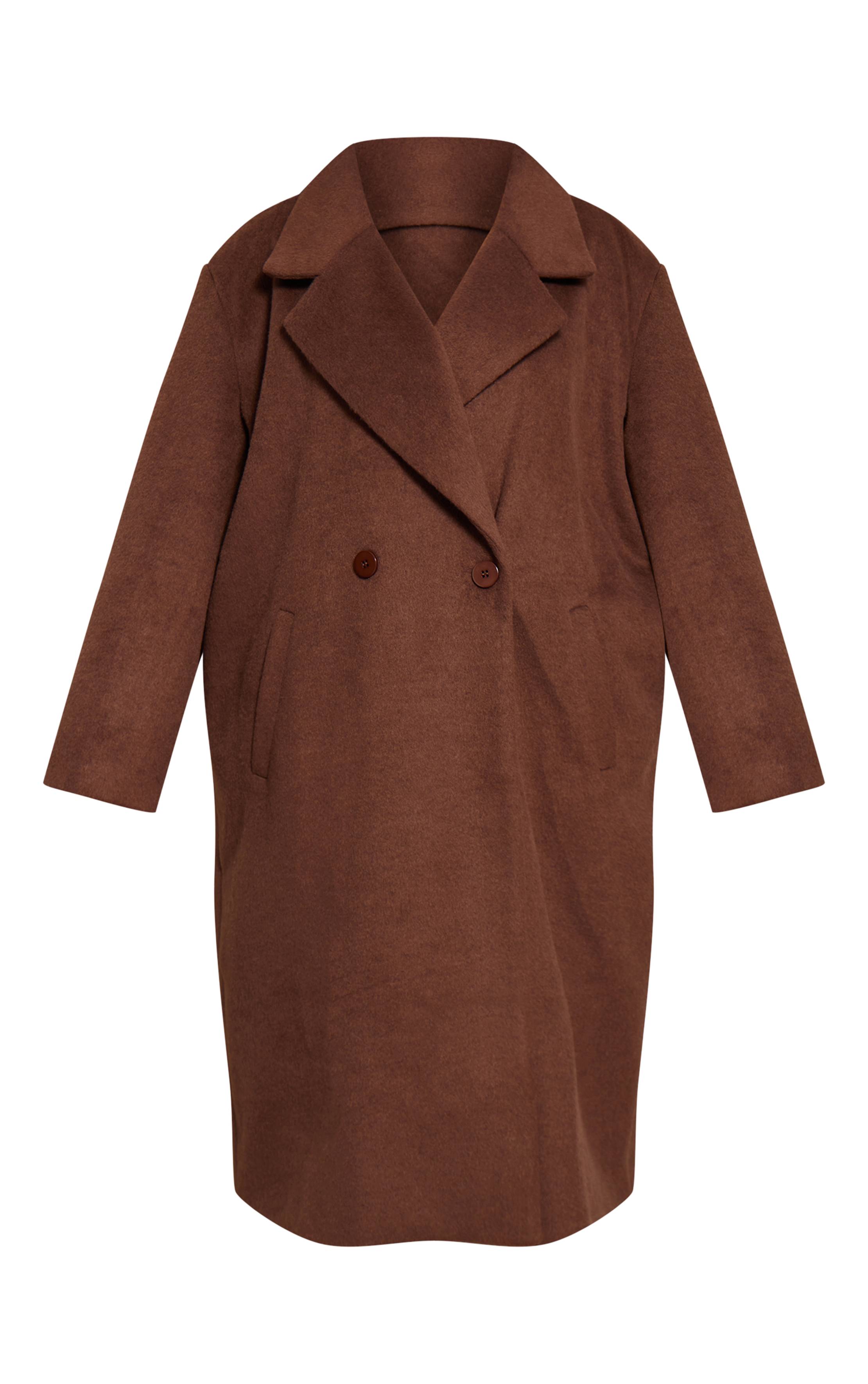 Chocolat Manteau Maxi En Laine Brossée Grande Taille