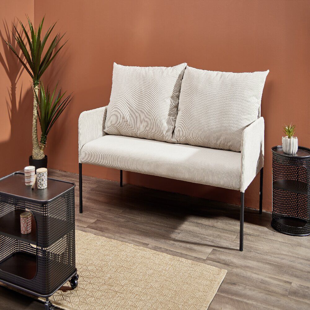Canapé Haly velours côtelé beige 144x76,5x96cm