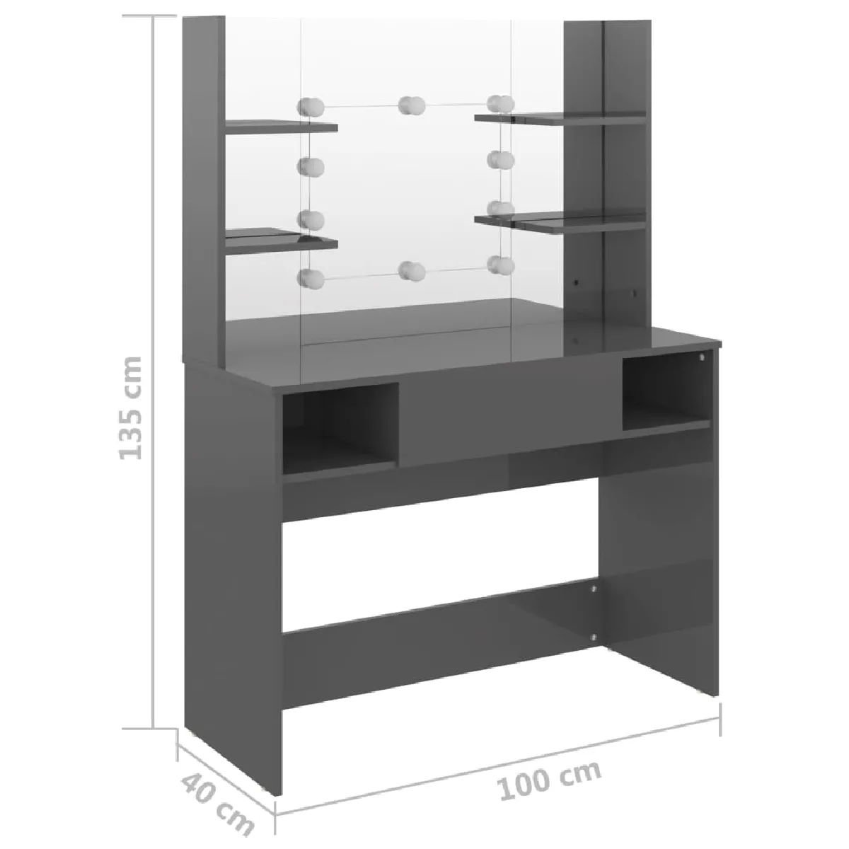Helloshop26 Table de maquillage avec LED - Gris brillant