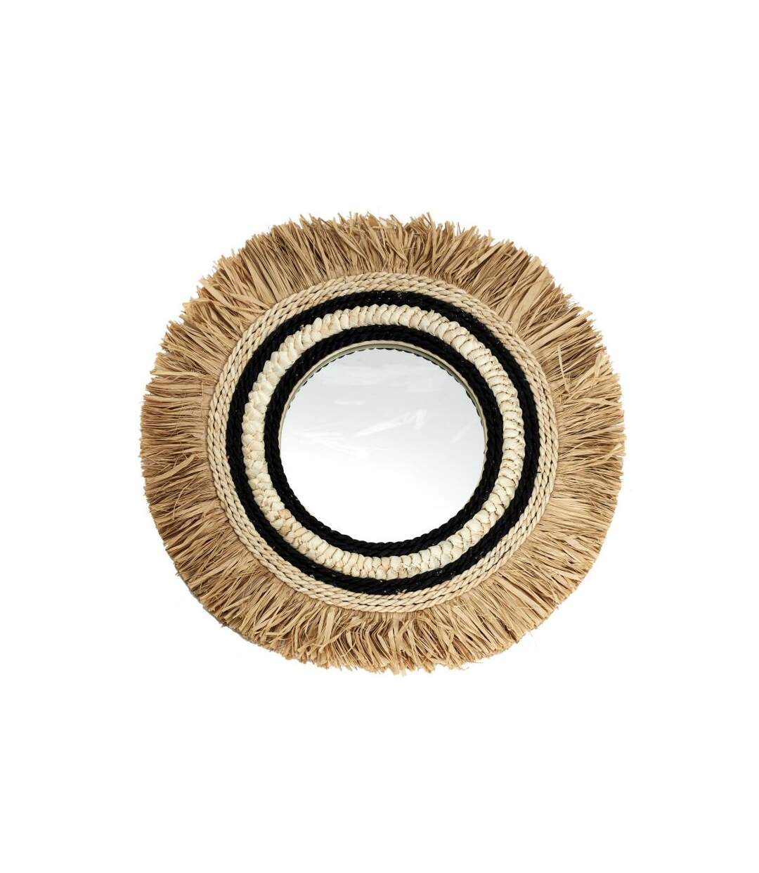 Paris Prix - Miroir Mural En Paille sauvage 58cm Beige & Noir
