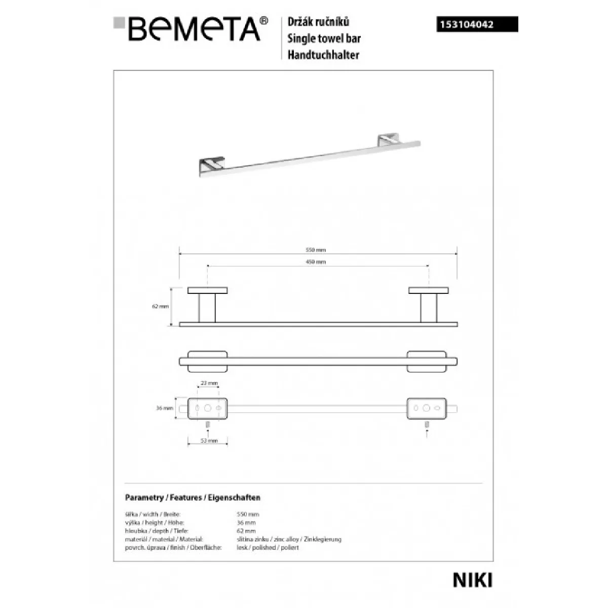 Bemeta - Maison De La Tendance Bemeta NIKI Porte-serviette mural - Zinc poli