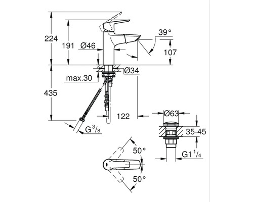 Grohe Quickfix wastafelmengkraan START 2021 chroom 23978003