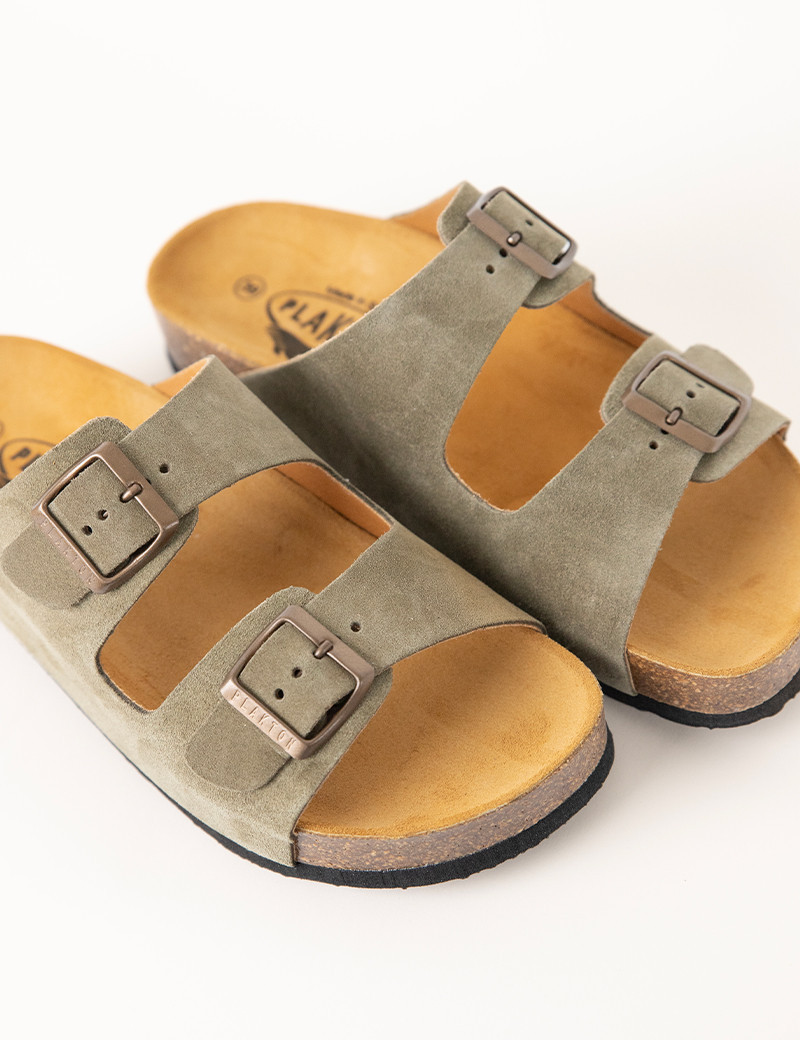 PLAKTON MULES FEMME DOUBLE BRIDE KAKI CLAIR