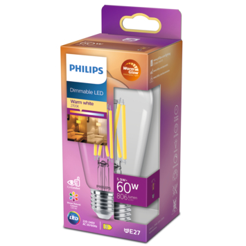 Philips LED edison E27 60W filament helder warmglow dimbaar