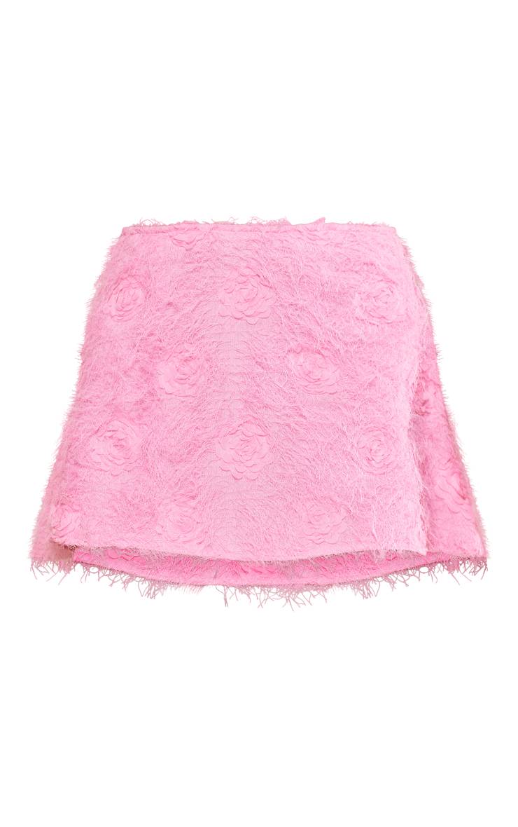 Rose Vif Mini-jupe Coordonnée Petite Taille Rose À Détails De Roses Duveteuses