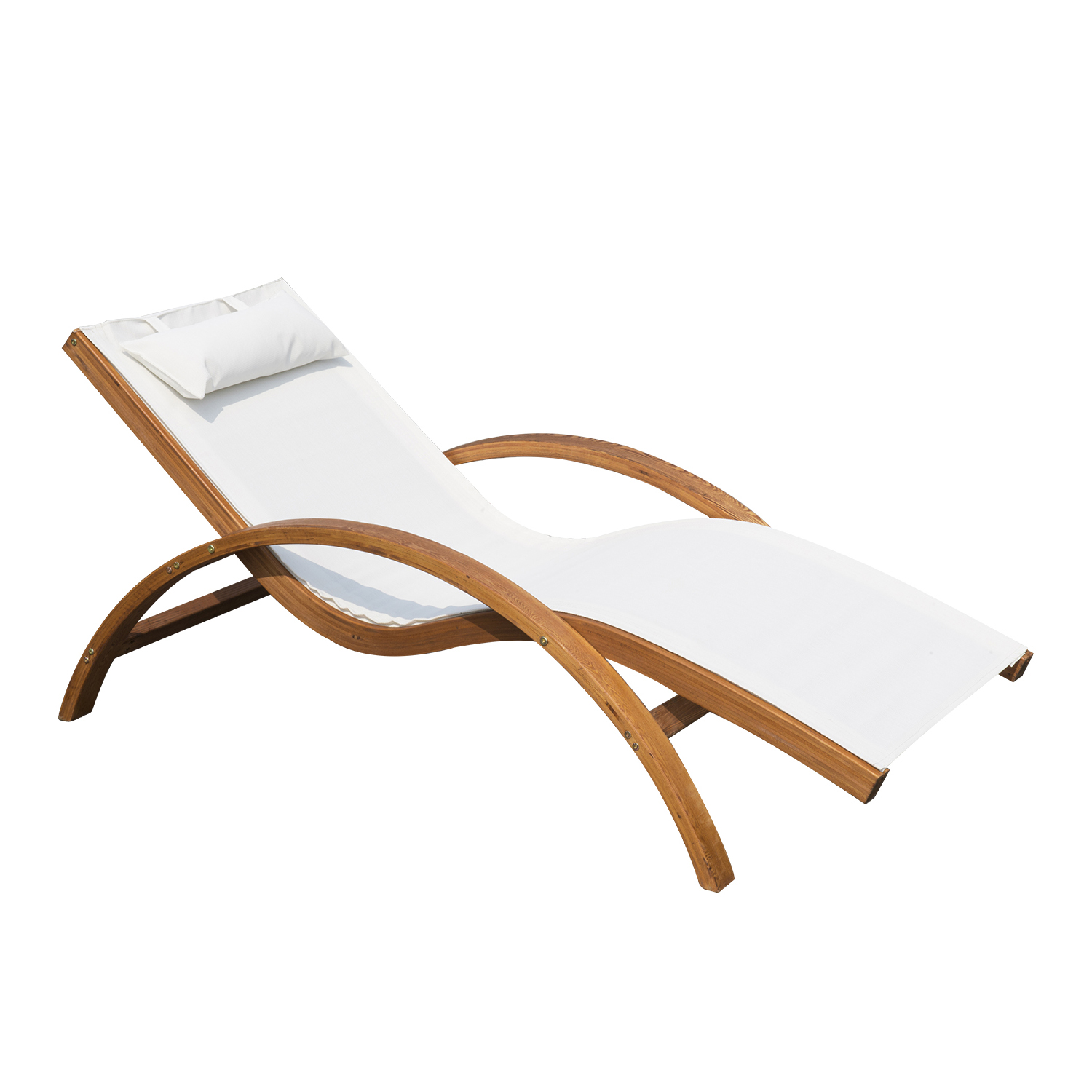 Espreguiçadeira Outsunny estilo rede para jardim, terraço, praia, piscina ou pátio, 161x72x68 cm, branca, feita de madeira, tela e textilene com almofada.