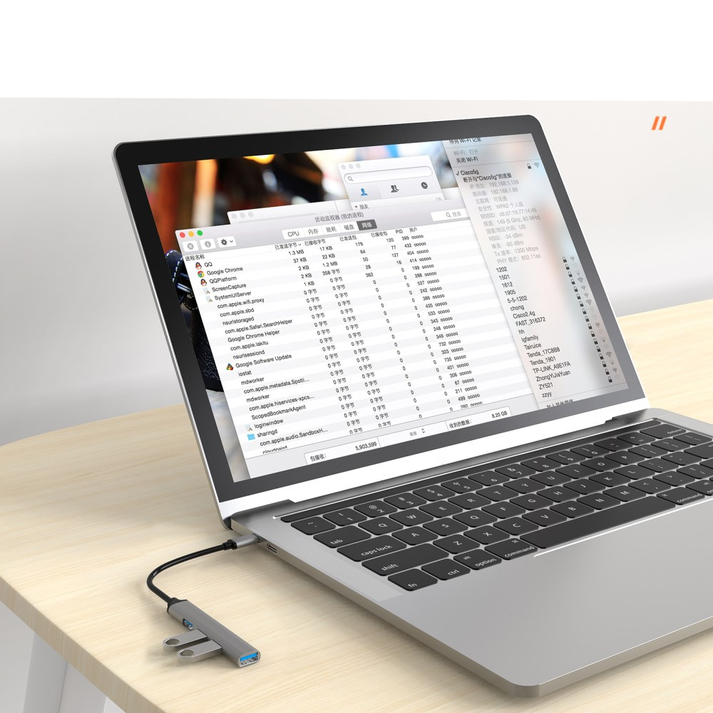 USB C Multiport Adapter Slim Design mit USB 3.0 / 3 x USB 2.0 - Grau