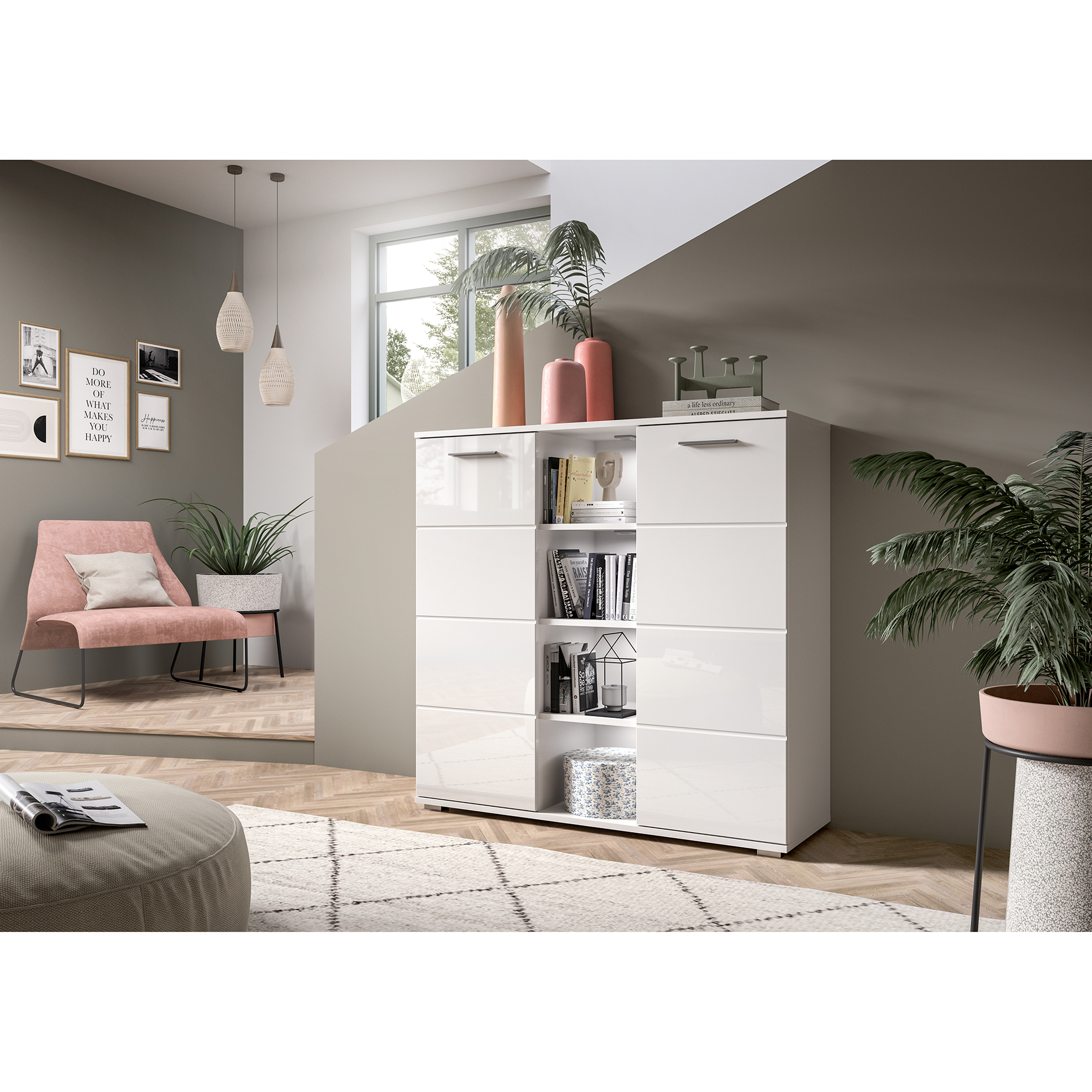 Kommode PREGO - weiß Hochglanz-weiß - 110 cm